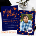 personalized school colors on graduation invitation template with senior photo and logo or mascot space